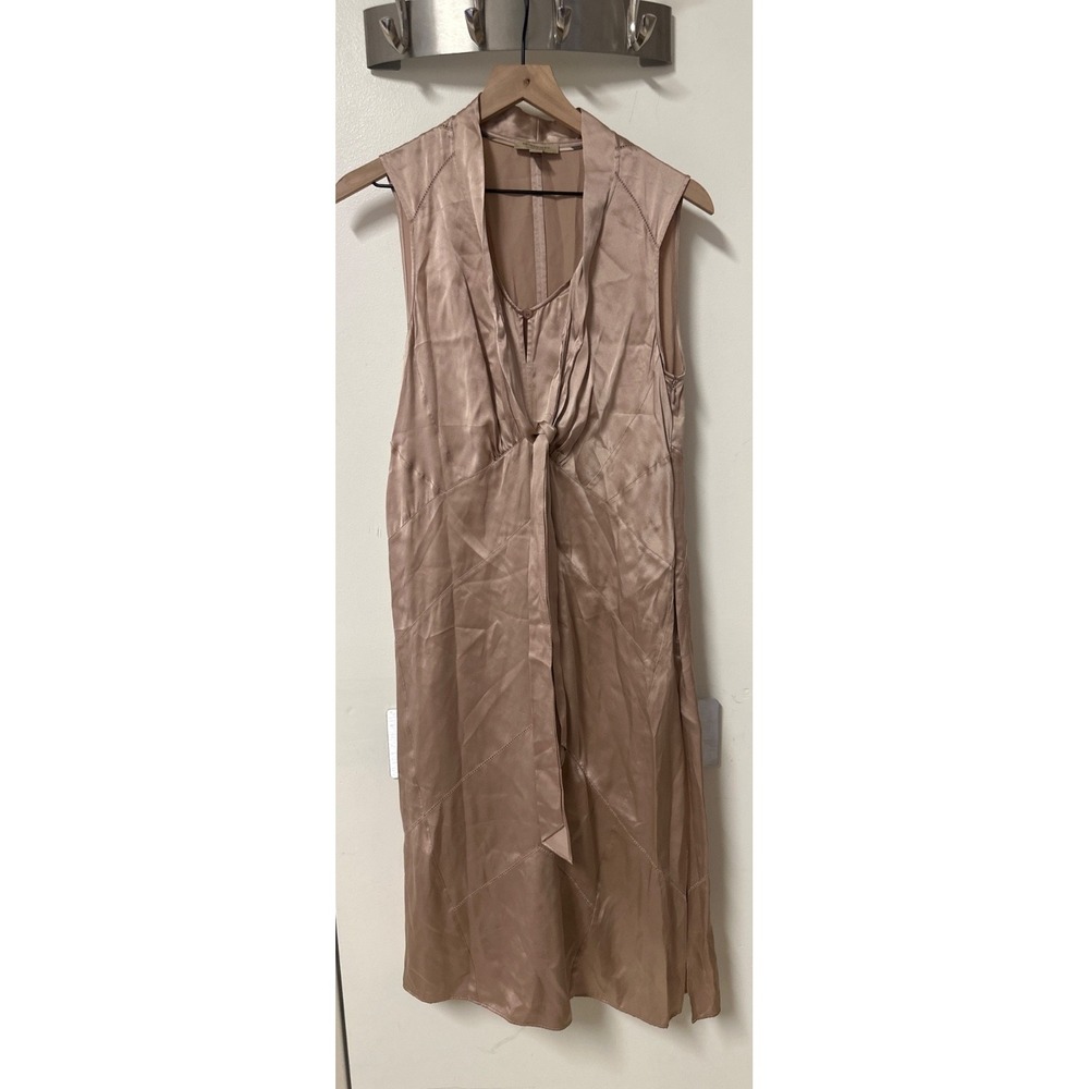 Burberry Women Size US 6 Antique Taupe Pink 100% Silk Tie-neck Midi Dress - Picture 4 of 10
